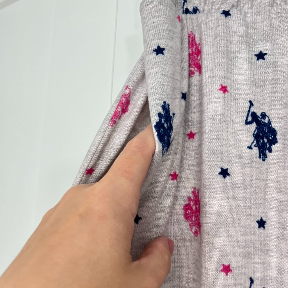 US Polo Assn Medium Gray, Pink, Blue Long Sleeve Pajama Set with Pockets - Picture 8 of 12